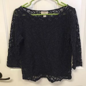 Loft lace navy 3/4 sleeve blouse size medium